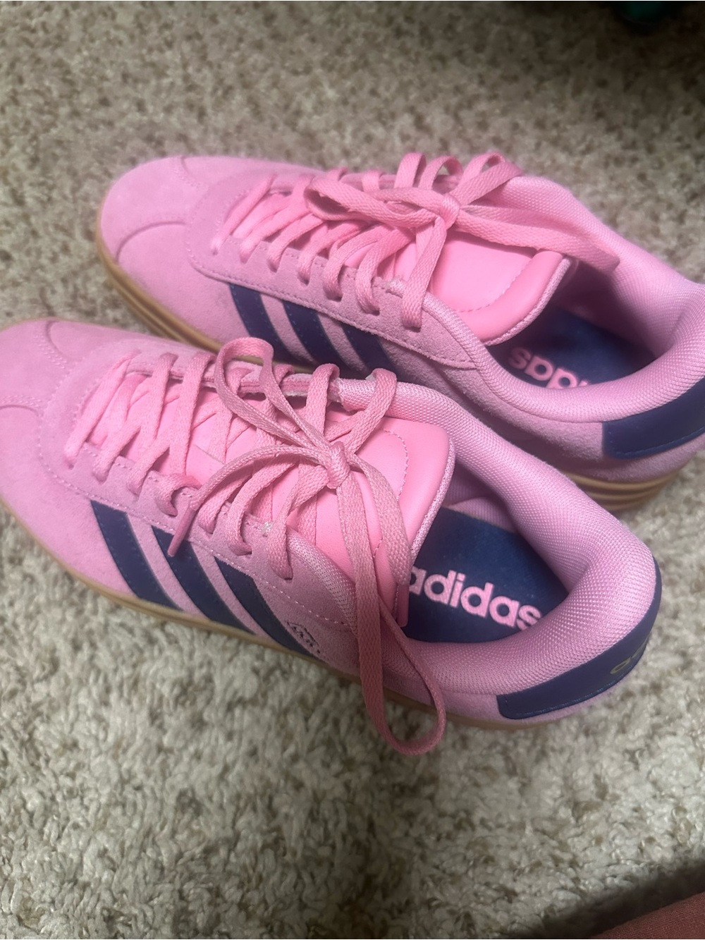 adidas Pink Suede Sneakers with Navy Stripes